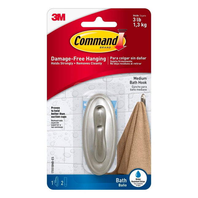 Packshot of Command Medium Brushed Nickel Bath Hook 1 Pack