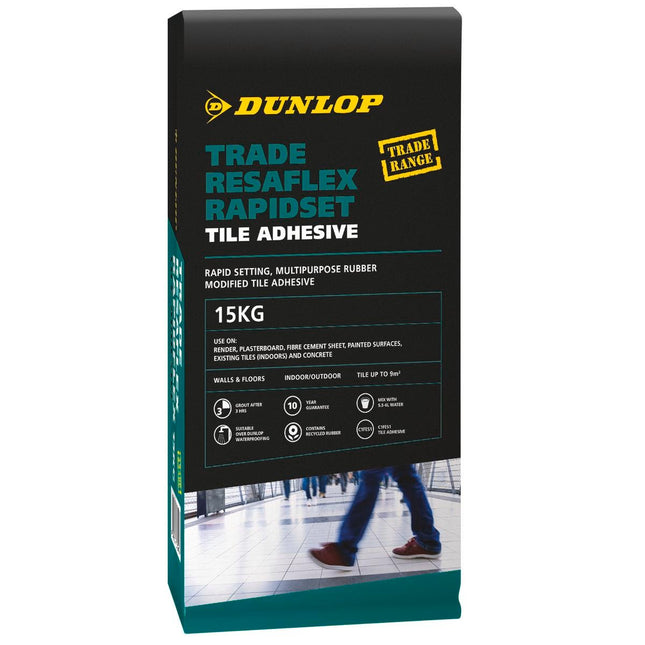 Packshot of Dunlop Trade Resaflex Rapidset Tile Adhesive 15kg