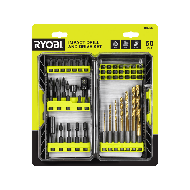 Packshot of Ryobi Impact Drill & Drive Set 50 Piece for Heavy Duty Fastening