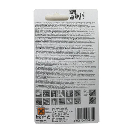 UHU Super Minis 3 x 1g Super Glue Multi-Purpose 3 x 1g