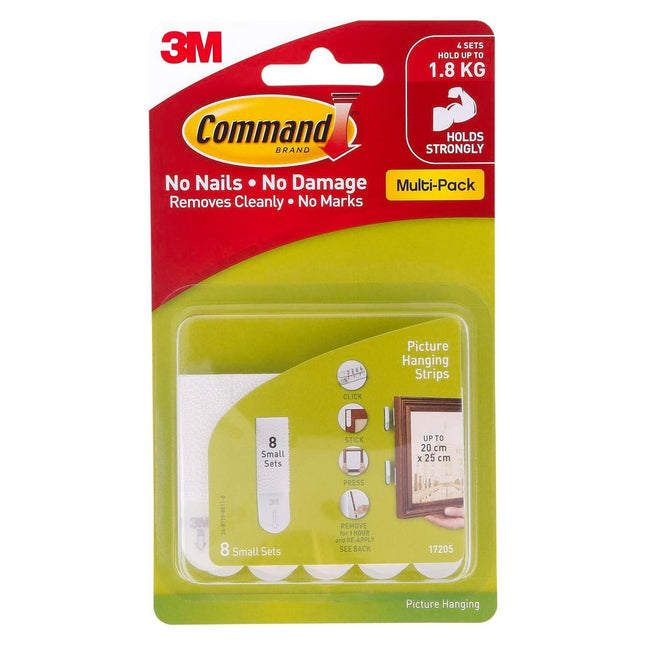 Packshot of Command 1.8kg Small White Picture Hanging Strips 8 Pack