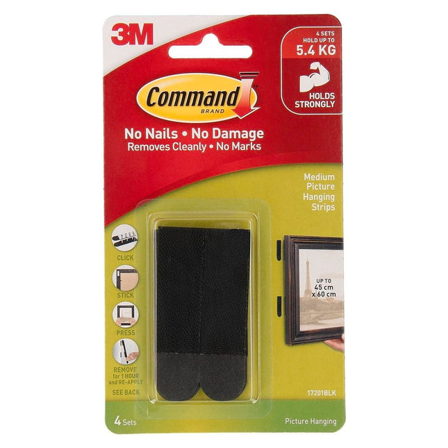 Packshot of Command Medium Black Adhesive Picture Hanging Strips 4 Pack