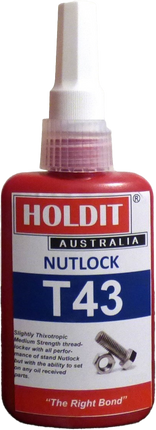 Loctite 243 Equivalent T43 NUTLOCK: Medium-Strength, Oil-Tolerant Thread Locker for Durable Metal Fastening 50ml