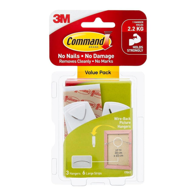 Packshot of Command White Wire Back Picture Hangers Value 3 Pack