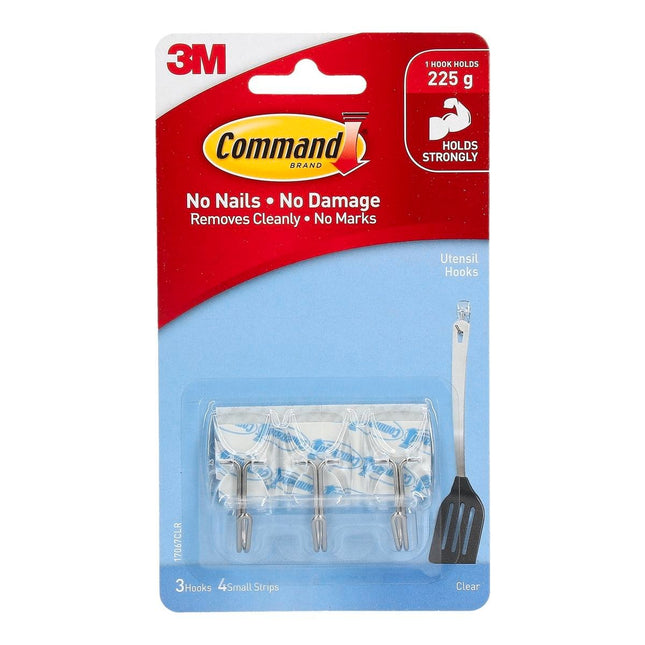 Packshot of Command Small Clear Adhesive Utensil Hooks 3 Pack