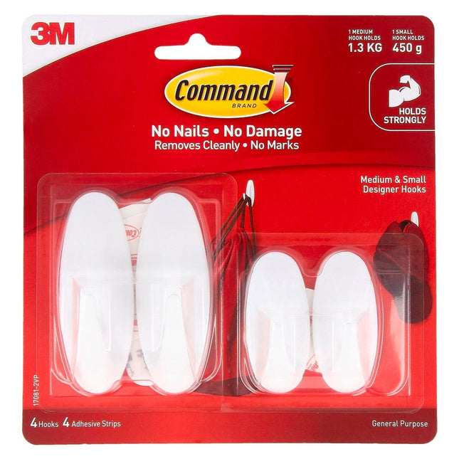 Packshot of Command Small/Medium White Designer Hooks Value 4 Pack