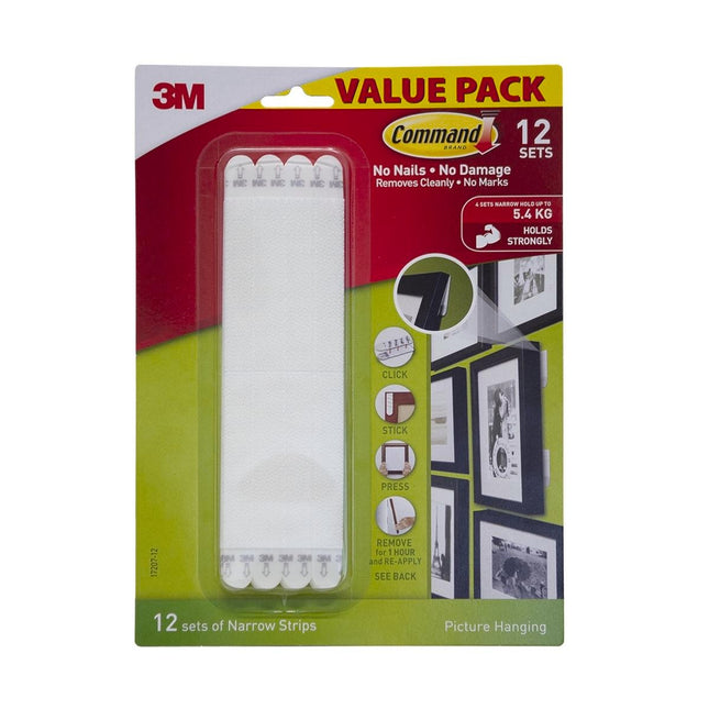 Packshot of Command Narrow Picture Hanging Strips White 12 Pack