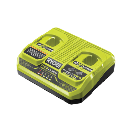 Packshot of Ryobi 18V ONE+ Dual Port Charger RC18240 for Fast Battery Charging