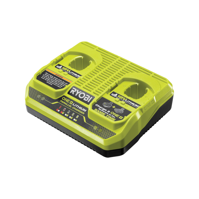 Packshot of Ryobi 18V ONE+ Dual Port Charger RC18240 for Fast Battery Charging