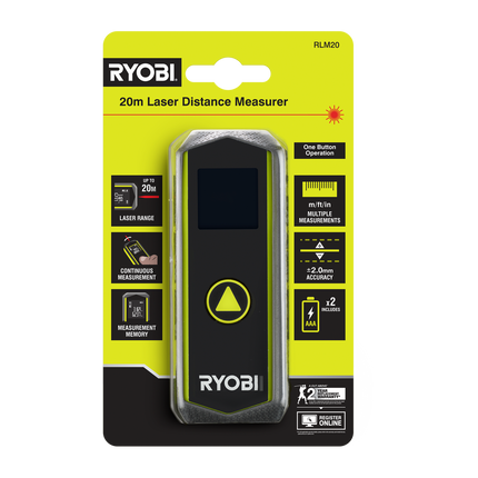 Packshot of Ryobi Laser Distance Measurer 20m for Accurate Measuring