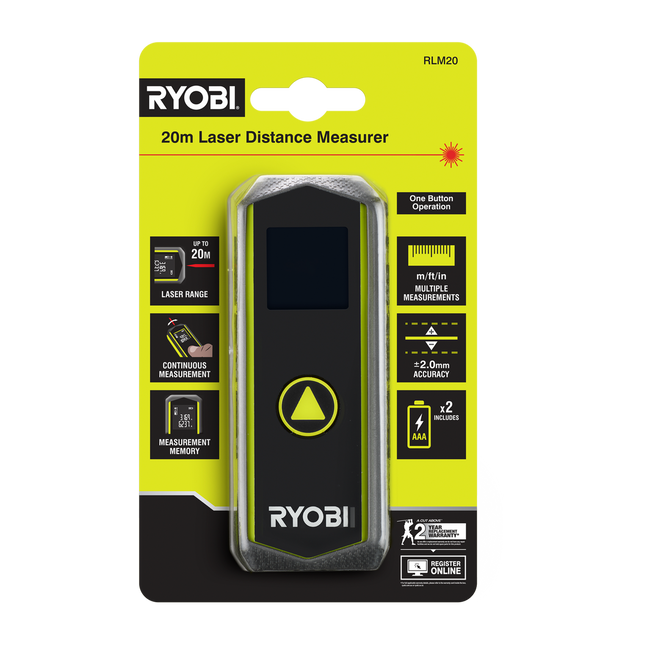 Packshot of Ryobi Laser Distance Measurer 20m for Accurate Measuring