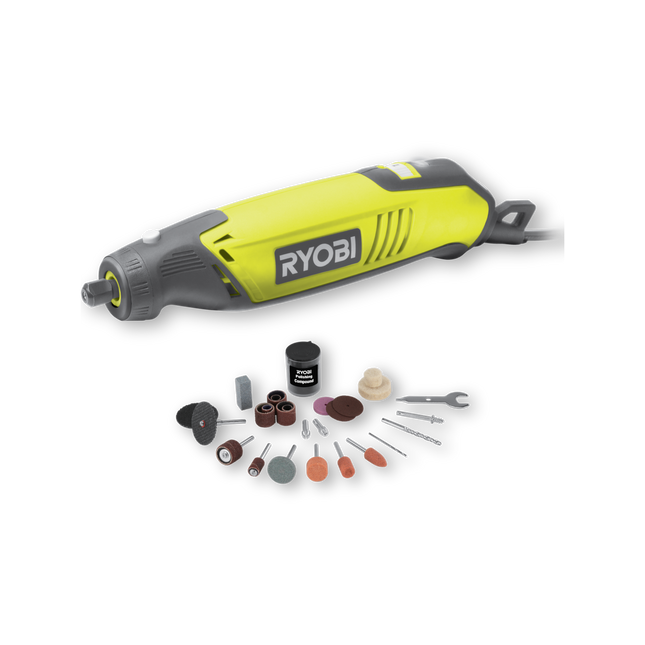Packshot of Ryobi Essential Rotary Tool Kit for Detail Work & Craft