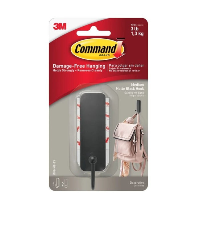 Command Medium Metal Single Hook Matte Black x 1 (17034MB)