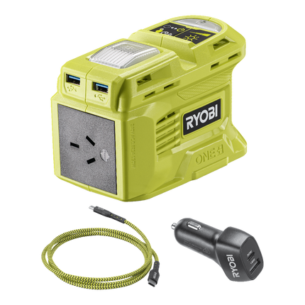 Packshot of Ryobi 18V ONE+ 150W Inverter And Charger Auto Pack
