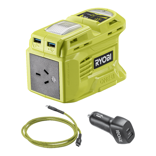 Packshot of Ryobi 18V ONE+ 150W Inverter And Charger Auto Pack