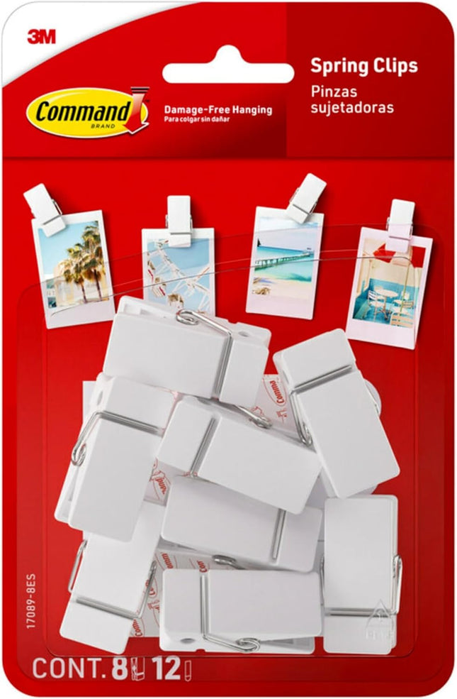 Command Spring Clips, White, Pack of 8 with 12 Adhesive Strips 17089-8ES