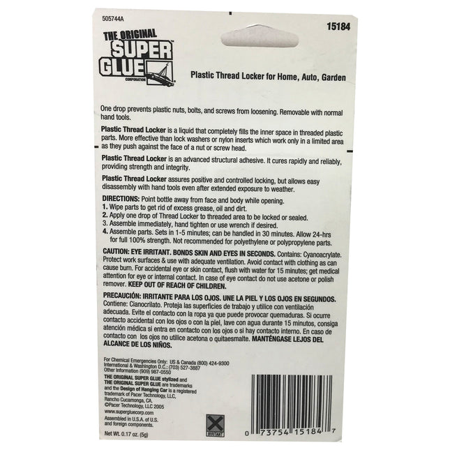 The Original Super Glue Removable Plastic Threadlocker sets in 5 min 5g