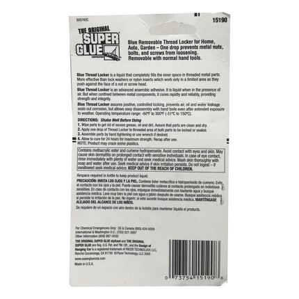 The Original Super Glue Blue Thread Locker Removable Prevents loosening - Can be removed with hand tools 6ml