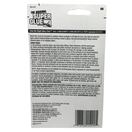 The Original Super Glue Clear Drying Glass Adhesive Water Resistant 2ml