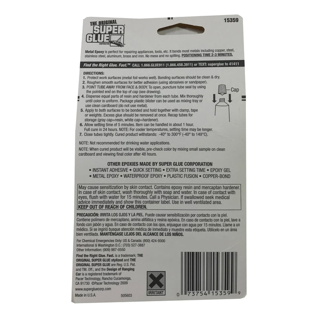 The Original Super Glue 5 Minute Metal Epoxy Adhesive Single Use Tubes Bonds Various Metals 6g