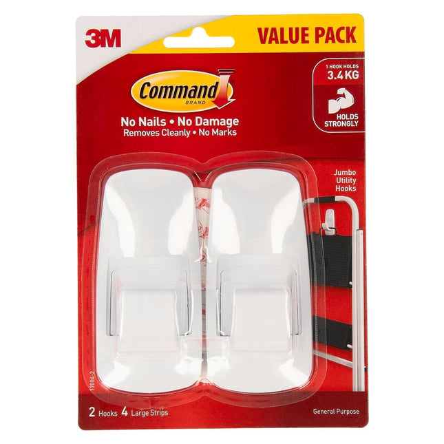 Packshot of Command Jumbo White Adhesive Wall Hooks 2 Pack