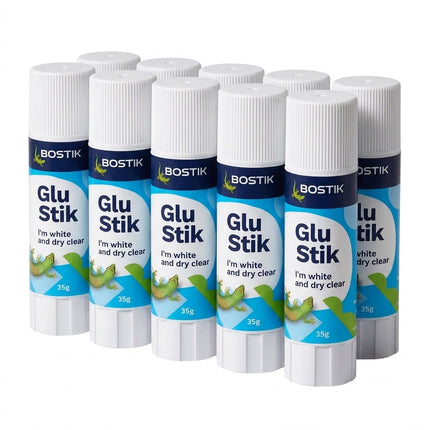 Bostik Glu Stik Solvent Free Non-Toxic Dries Clear Glue Stick 35g (Pack of 10)