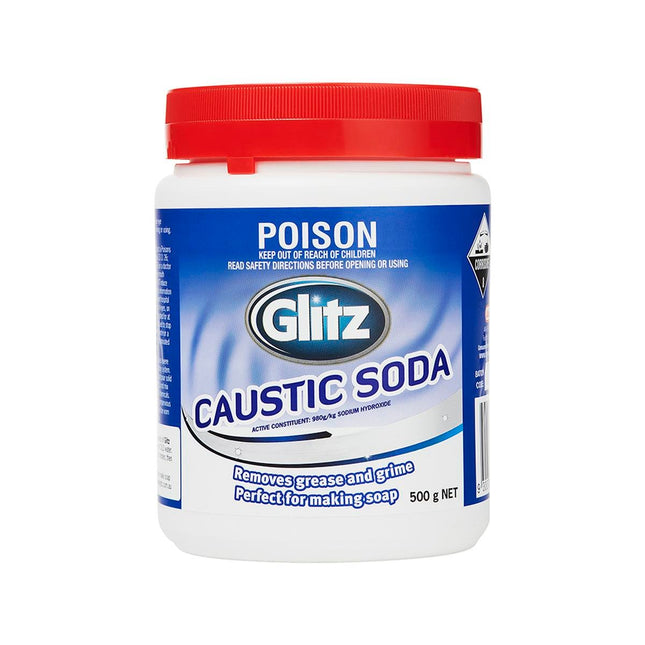 Packshot of Glitz Caustic Soda for Drains and Heavy Duty Cleaning 500g