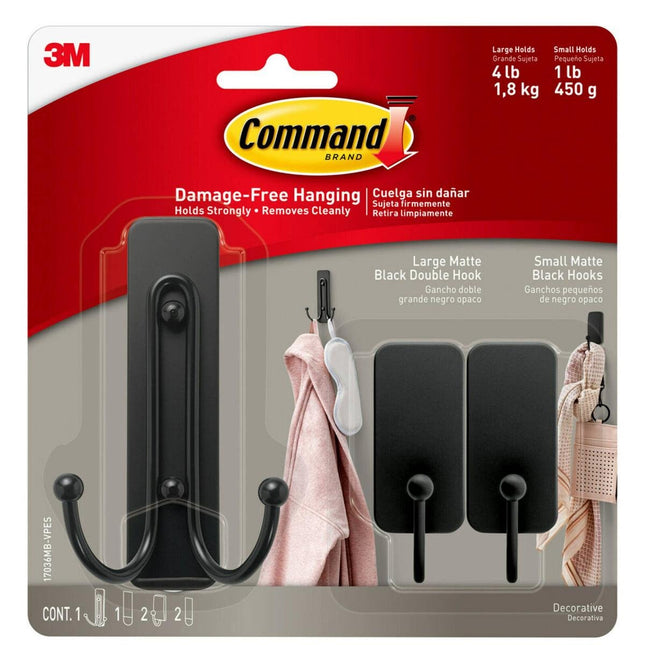 Packshot of Command Matte Black Adhesive Hooks Combo 3 Pack