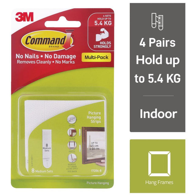 Command Medium Picture Hanging Strips White x 8 (17204-8)