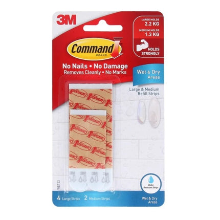 Command Medium & Large Wet Area Refill Strips White x 6 (WET-22)