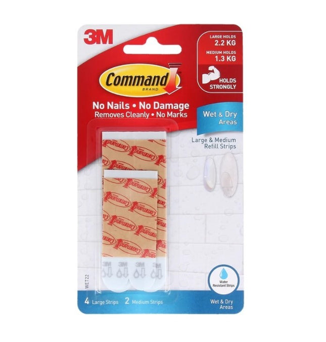 Command Medium & Large Wet Area Refill Strips White x 6 (WET-22)