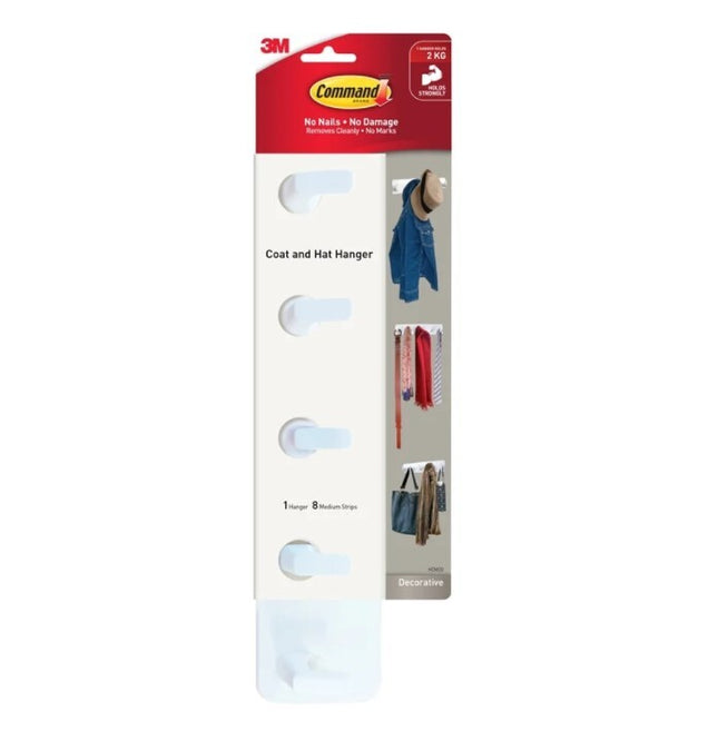 Command Coat & Hat Hanger White x 1 (HOM20)