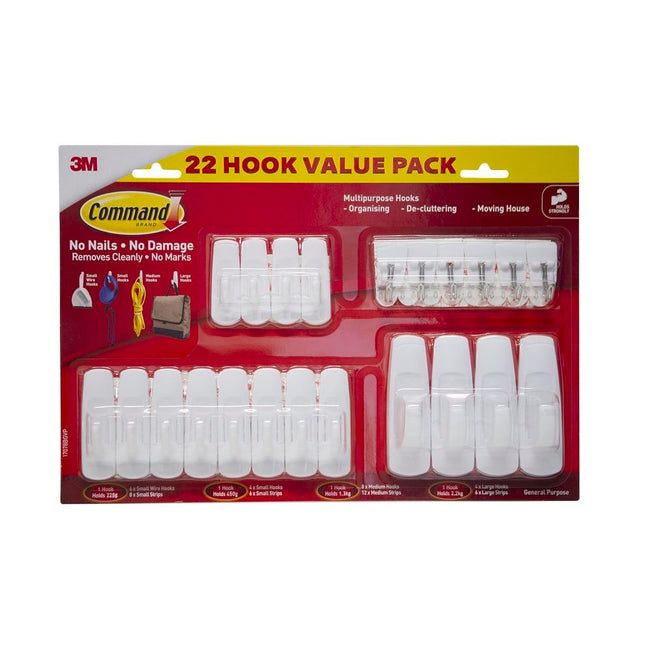 Packshot of Command White Mixed Wall Hooks Value 22 Pack