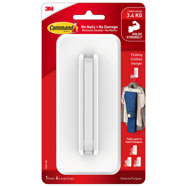 Packshot of Command White Folding Clothes Hanger 17029-ES Folding Rail Hook