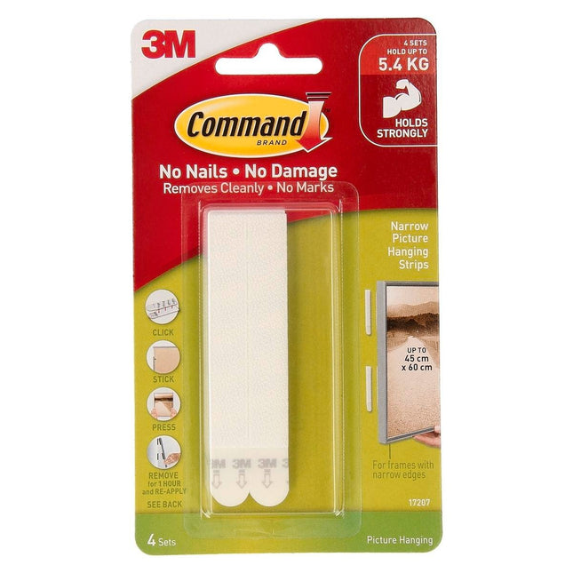 Packshot of Command White Narrow Picture Hanging Strips 4 Pack
