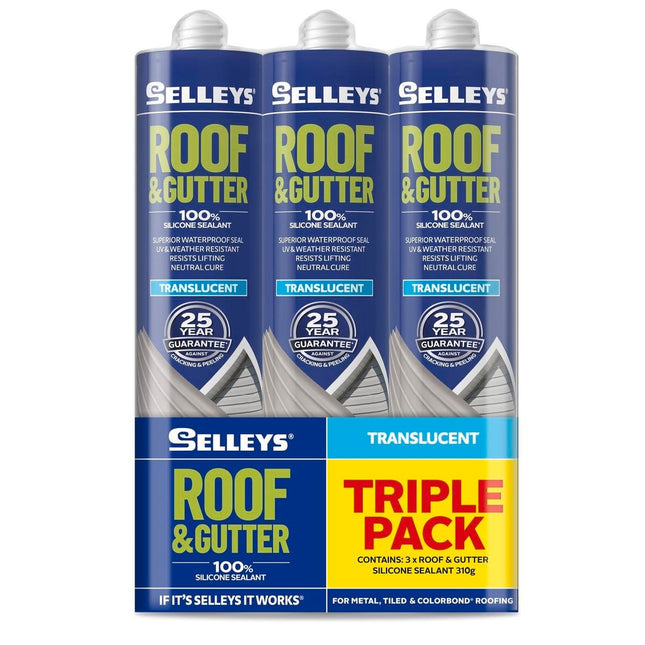 Packshot of Selleys Roof & Gutter Silicone Sealant Translucent 310g (3 Pack)
