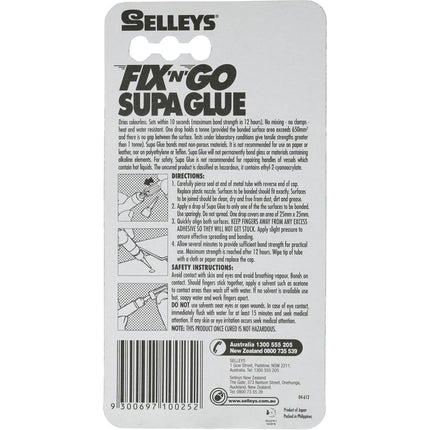 Selleys Fix N Go Supa Glue Sets In 10 Seconds - For Non Pororus Surfaces 3ml
