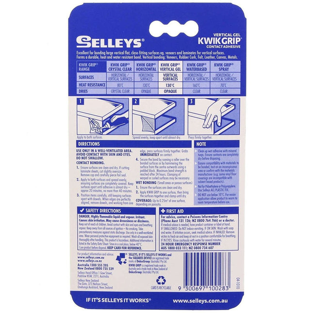 Selleys Gel Grip Contact Adhesive Heat and Water Resistant Wood Tiles, wetsuits, broad flat vertical surfaces 40g