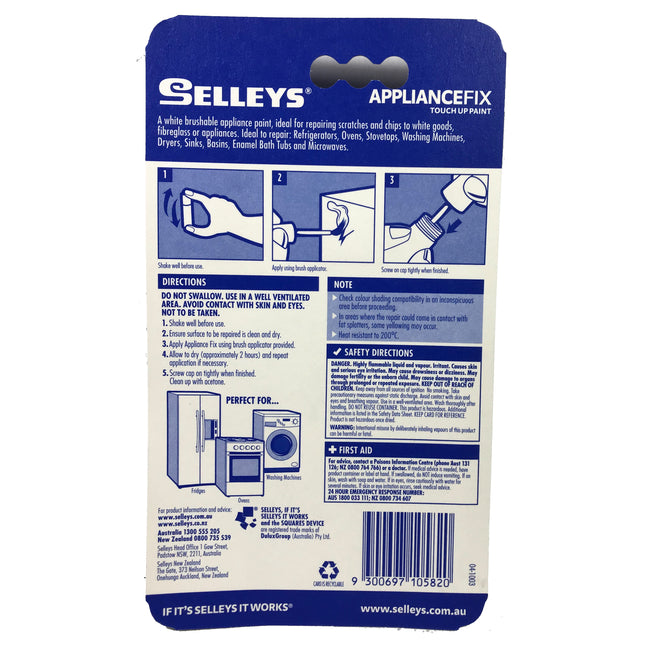 Selleys Appliance Touch Up 15ml for repairing scratches and chips Brush On Dries White