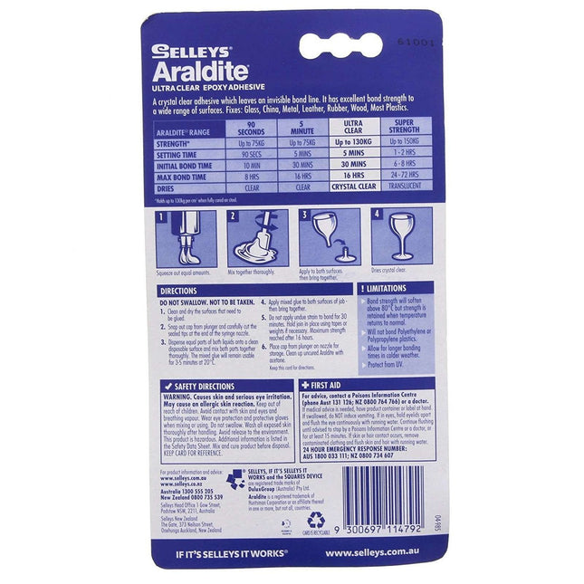 Araldite Ultra Clear Epoxy Adhesive Dries Crystal Clear Holds Up to 130Kg Ideal for Glass 24ml