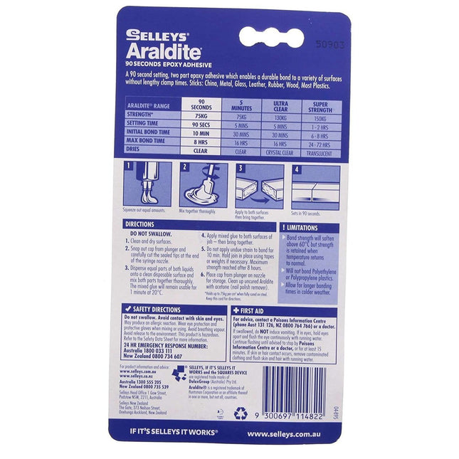 Araldite Quick Set Epoxy Adhesive 90 Second Bond Easy Mix Rigid Bond 24ml