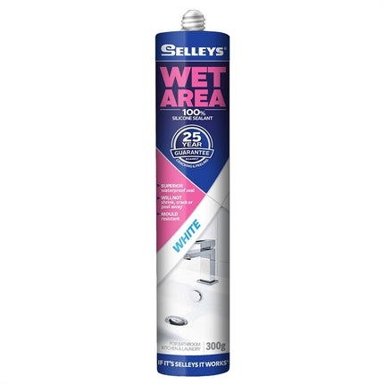 Selleys Wet Area Silicone Sealant Kitchen Bathroom & Laundry 300g [White]
