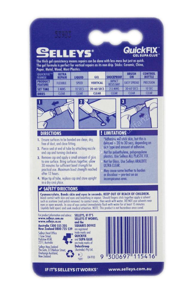 QuickFix Supa Glue Gel No Immediate Finger Bonding - Strong and repositionable 3g
