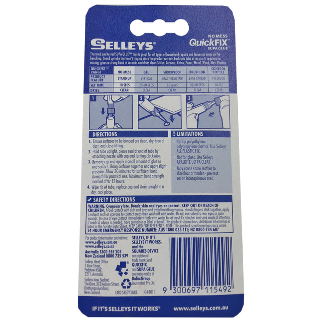 QuickFix Supa Glue Liquid Non Clog Slef piercing cap Sets in 10 Seconds 2 x 3ml