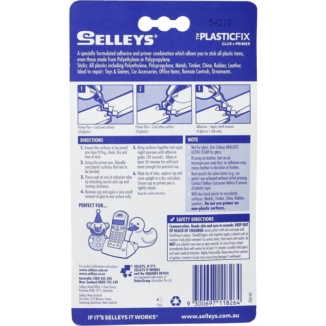 Selleys All Plastics Glue - Strong and fast bond Perfect For Broken Toys (Glue + Primer) 3ml