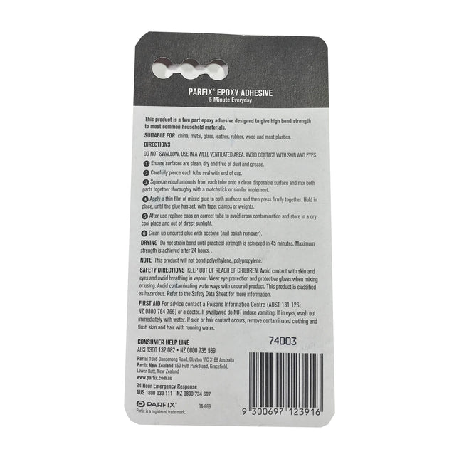 Parfix Epoxy Adhesive 5 Minute Everyday Fast Setting 2x4ml tubes 8ml