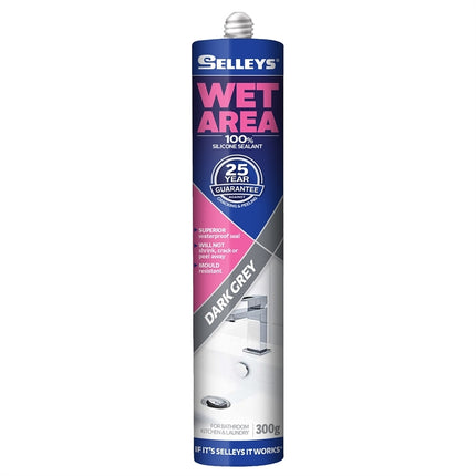 Selleys Wet Area Silicone Sealant Kitchen Bathroom & Laundry 300g [Dark Grey]