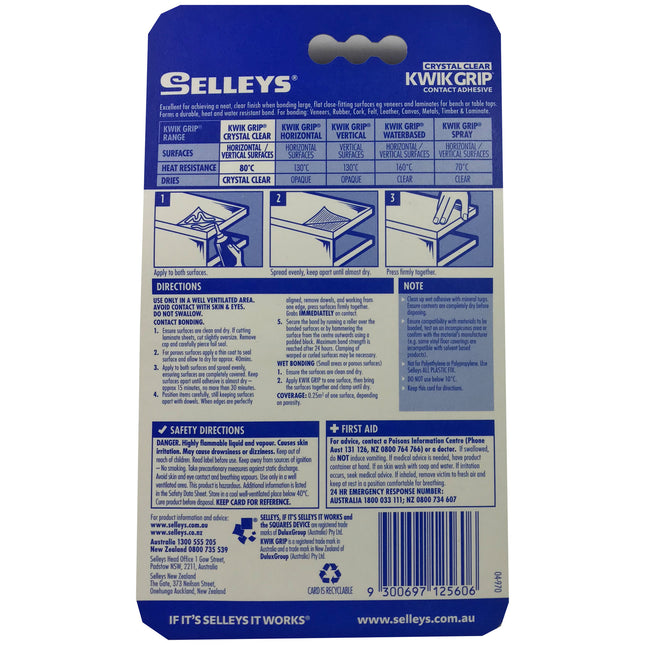 KwikGrip Crystal Clear Contact Adhesive Clear Heat and Water Resistant 50ml