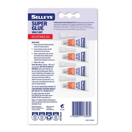 Selleys Super Gel Glue Adjustable 30sec - 4 x 1g
