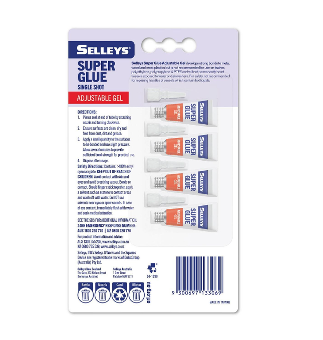 Selleys Super Gel Glue Adjustable 30sec - 4 x 1g